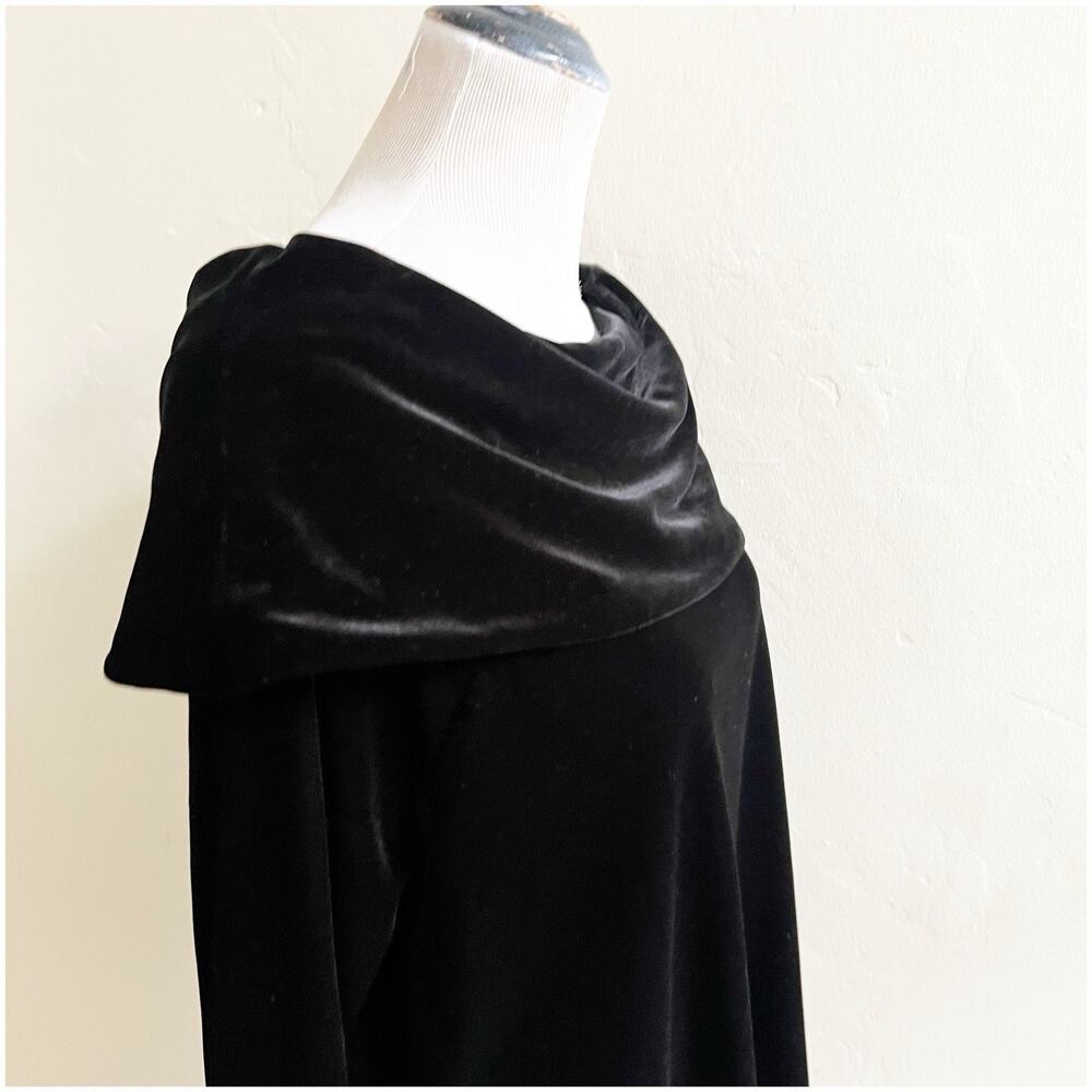 Talbots Off The Shoulder Black Velvet Pullover Blouse XL Petite Holiday Goth - Picture 7 of 11